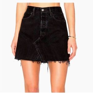 Re/Done Black Frayed Mini Skirt